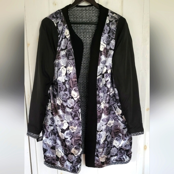 Tweed Floral Longline Reversible Plus Size Blazer Jacket - Picture 6 of 8